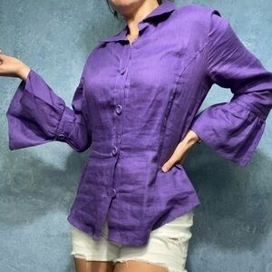 100% Linen Boutique Essentials Purple Button Up Shirt